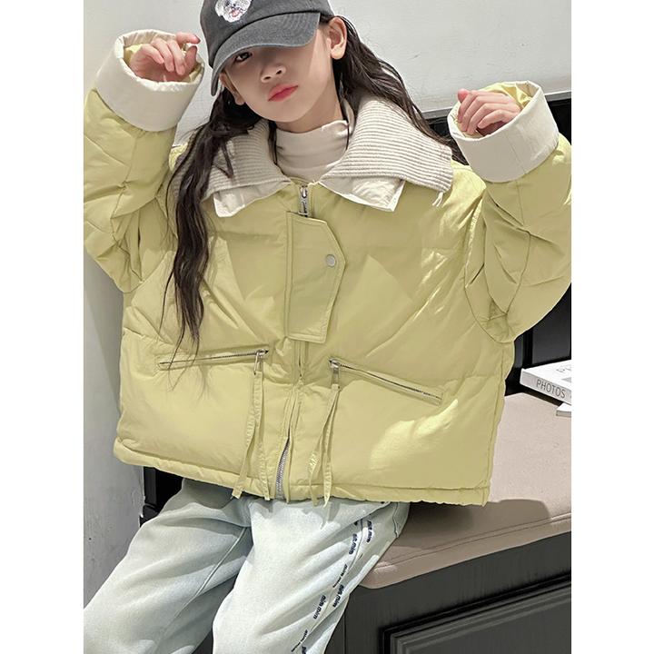 K27701孙小美针织领女大童羽绒服2025新款秋冬装短款外套加厚