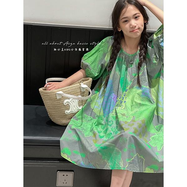 k24315韩国童装水墨画女童短袖连衣裙2025夏儿童夏天气质女孩裙子