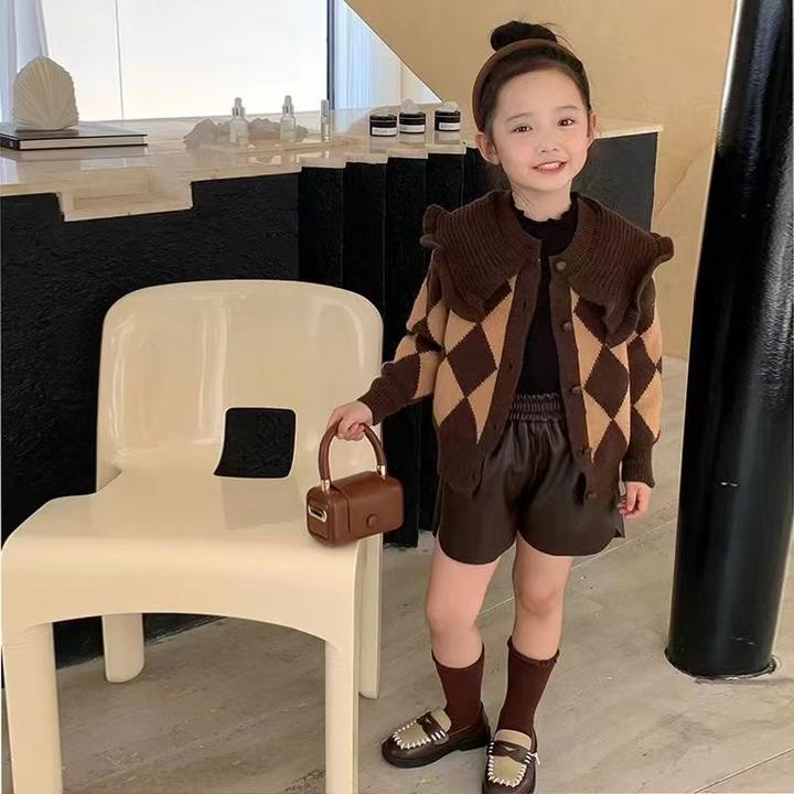 女童荷花领开衫秋装2025韩版休闲外套儿童针织衫春秋季小女孩上衣