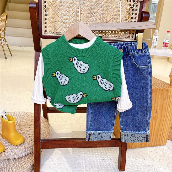 女童春秋装2025新款中小童韩版打底衫男女宝宝背心洋气儿童卡通