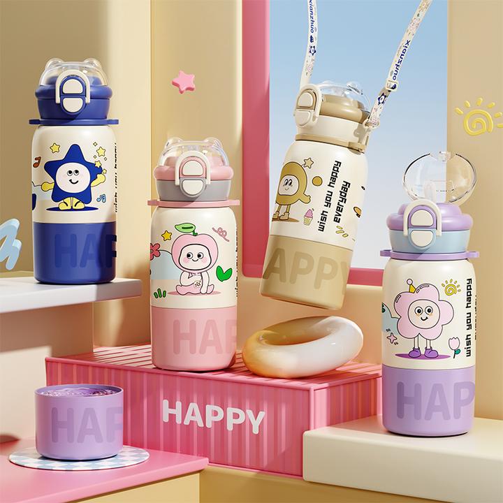 色丽雅 316不锈钢保温杯大容量杯盖水杯三用可爱吸管学生便携