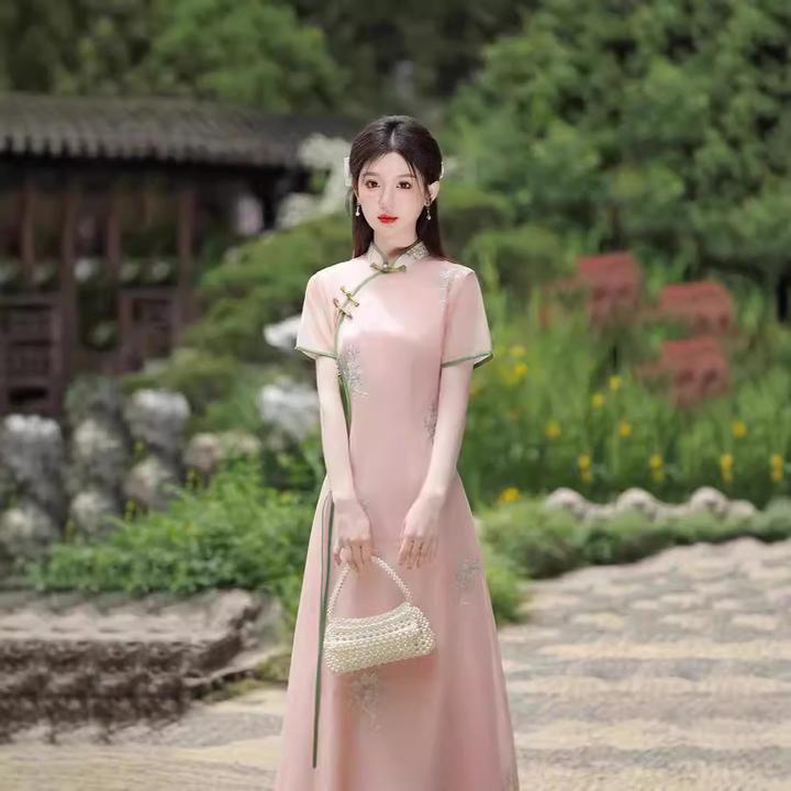 HA2258显瘦奥黛新中式改良旗袍2024新款夏季年轻款女国风连衣裙日