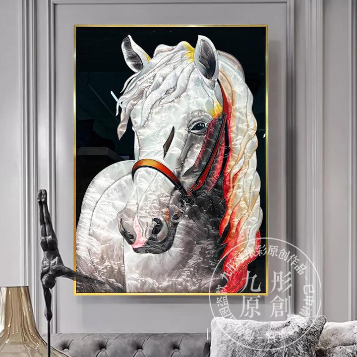 高端珐琅彩画玄关门厅轻奢落地装饰画书房办公室设计艺术一马平川