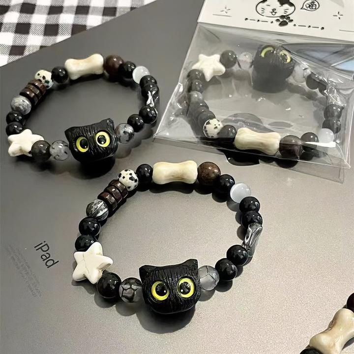 学生党情侣闺蜜奶酪猫头手串黑白调手链高颜值呆萌小众礼物罗饰品
