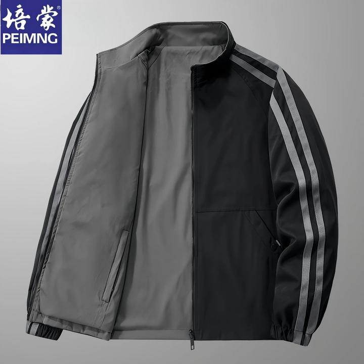 培蒙/PEIMENG秋冬季男士双面穿夹克外套大码立领百搭纯色运动棉服
