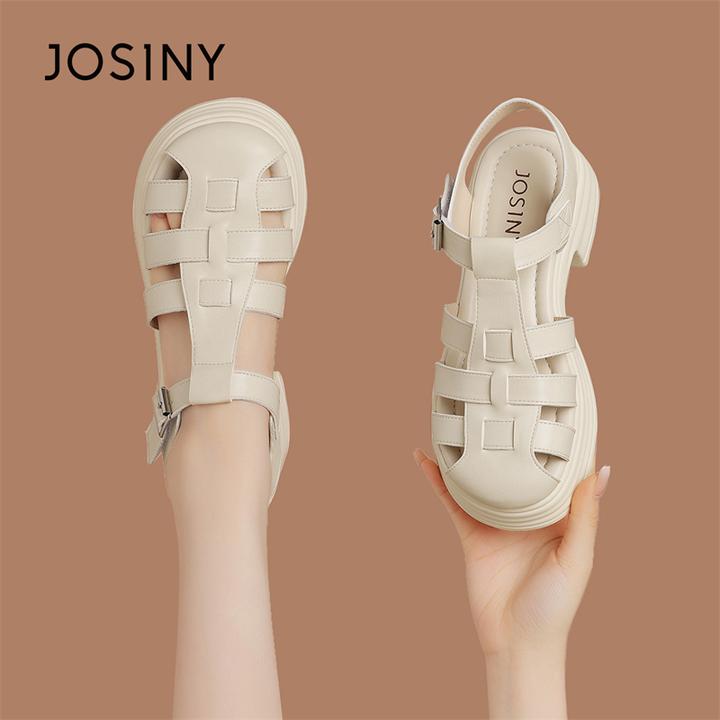 卓诗尼包头罗马凉鞋女2025年新款夏季软底百搭厚底编织猪笼女鞋子