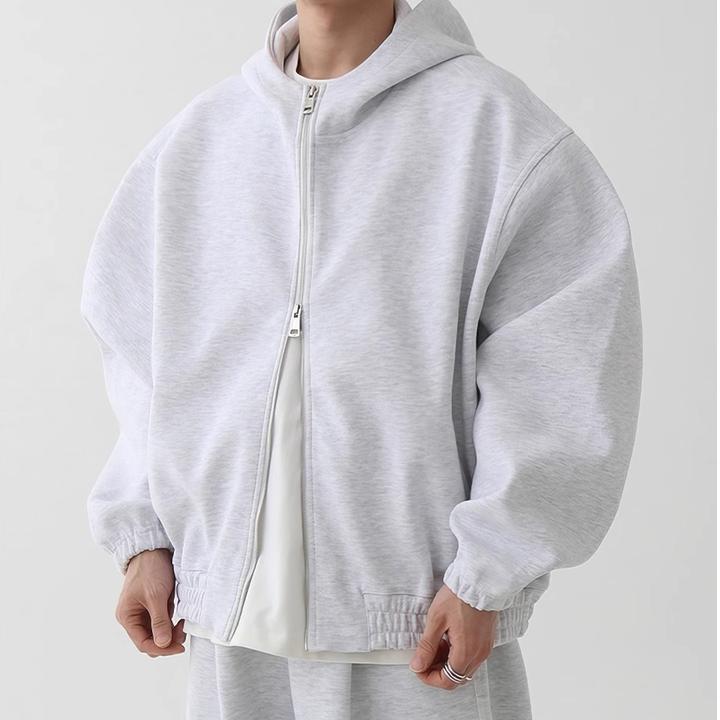 加绒白色开衫卫衣外套男2024新款秋冬季潮流高级感蝙蝠袖男士套装