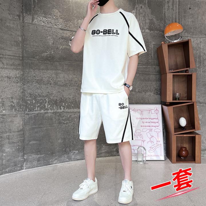 玛斯柏休闲运动套装男士夏季冰丝薄款透气凉感搭配帅气两件套男装