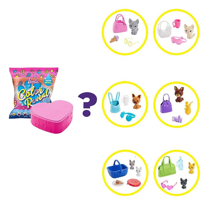 BARBIE/芭比芭比惊喜变色盲盒宠物系列GPD25女孩芭比娃娃宠物玩具