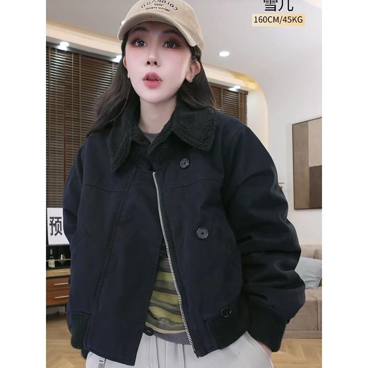2025冬季百搭小众高级感港风宽松拼接洗水短款牛仔棉服外套女