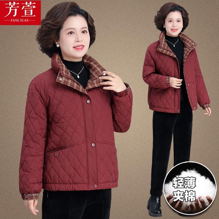 小个子妈妈秋冬夹棉外套轻薄棉服大码棉袄中老年人女冬装棉衣