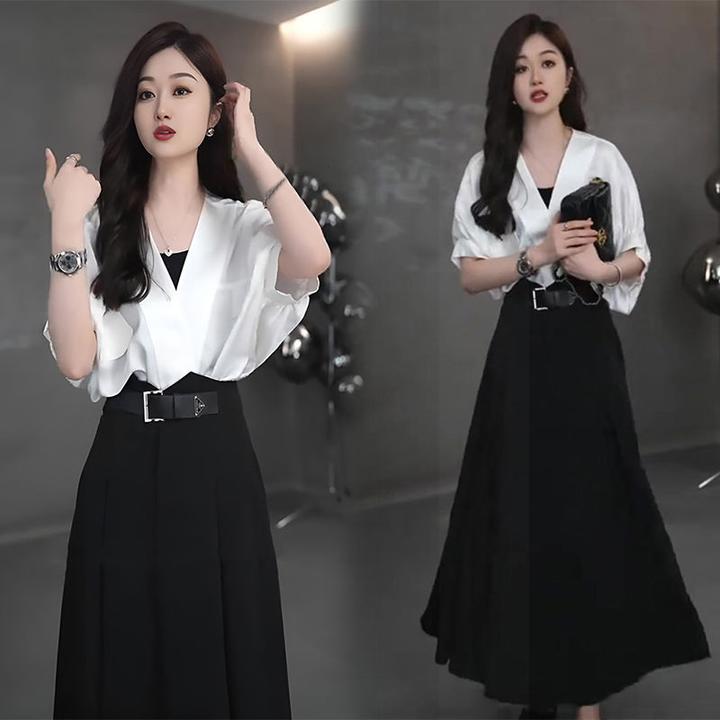 夏季时尚套装两件裙女盐系显瘦冷淡风洋气港味气质半身裙夏搭2024