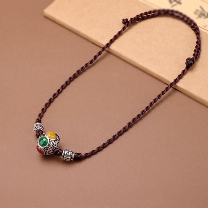 锌合金项链 原创藏风彩球锁骨链女短款项链民族风个性颈链遮疤痕