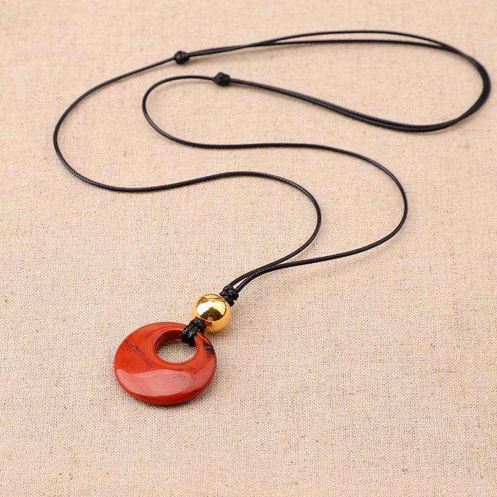 非金属皮质项链 平安扣项链长款吊坠毛衣链秋冬雅丹新款黑绳配饰