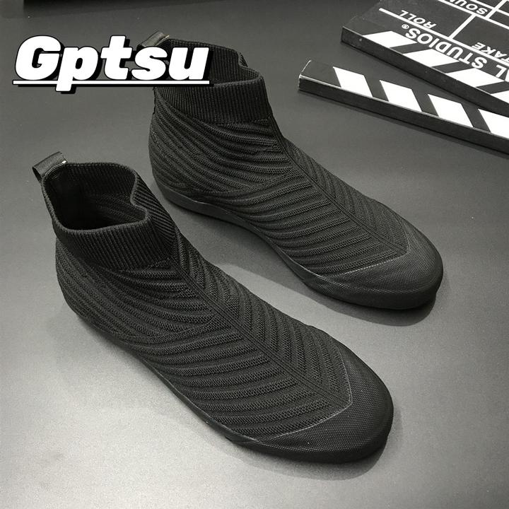 GPTSu早秋男士潮鞋袜子鞋韩版休闲鞋懒人一脚蹬高帮男鞋板鞋子男