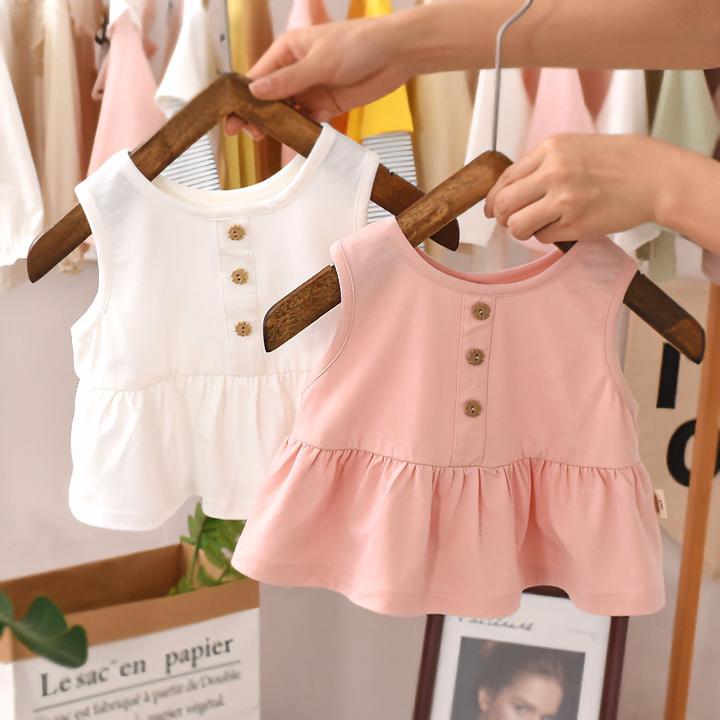0-1-2-3岁婴儿t恤裙夏季短袖女宝宝吊带背心女童无袖外穿洋气上衣