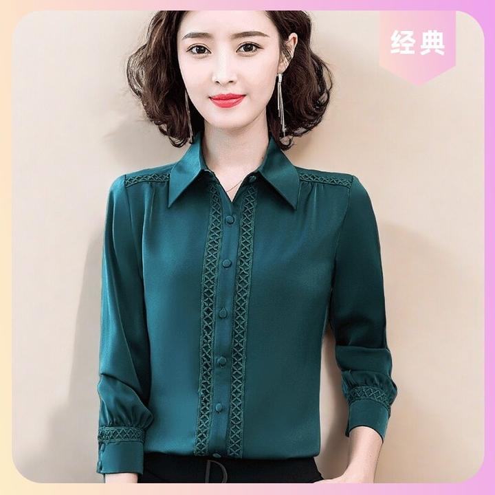 啄木鸟长袖打底衫新款上衣衬衫时尚春秋女秋季雪纺衫衬衣洋气加绒