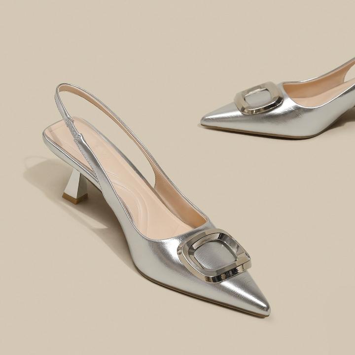 洋气尖头气质高跟鞋女细跟高级感绝美低跟包头凉鞋法式方扣单鞋