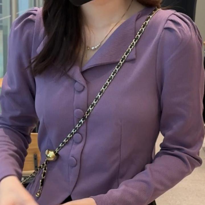 法式小香风别致漂亮衬衫女秋冬季新款高级感洋气修身气质短款上衣