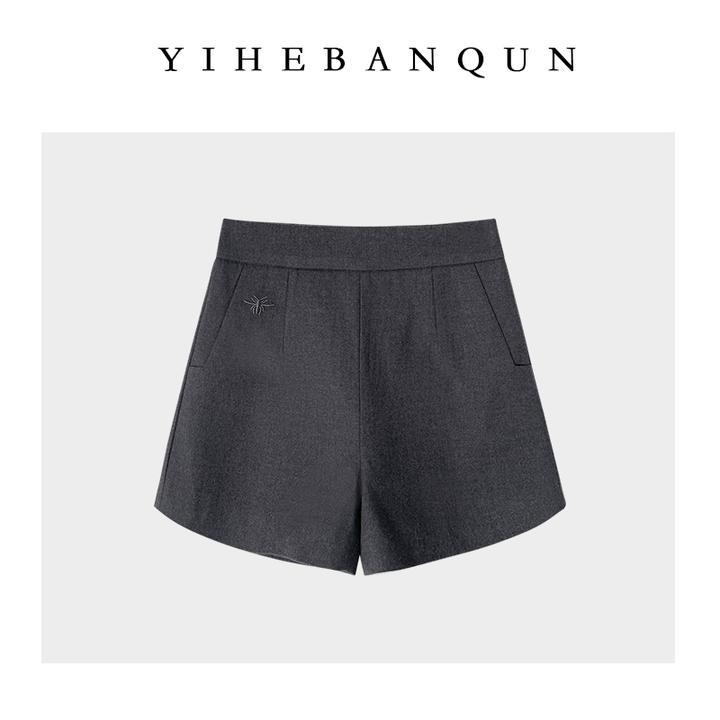 毛呢短裤2025秋冬新款高腰A字口袋保暖阔腿裤简约时尚百搭休闲裤