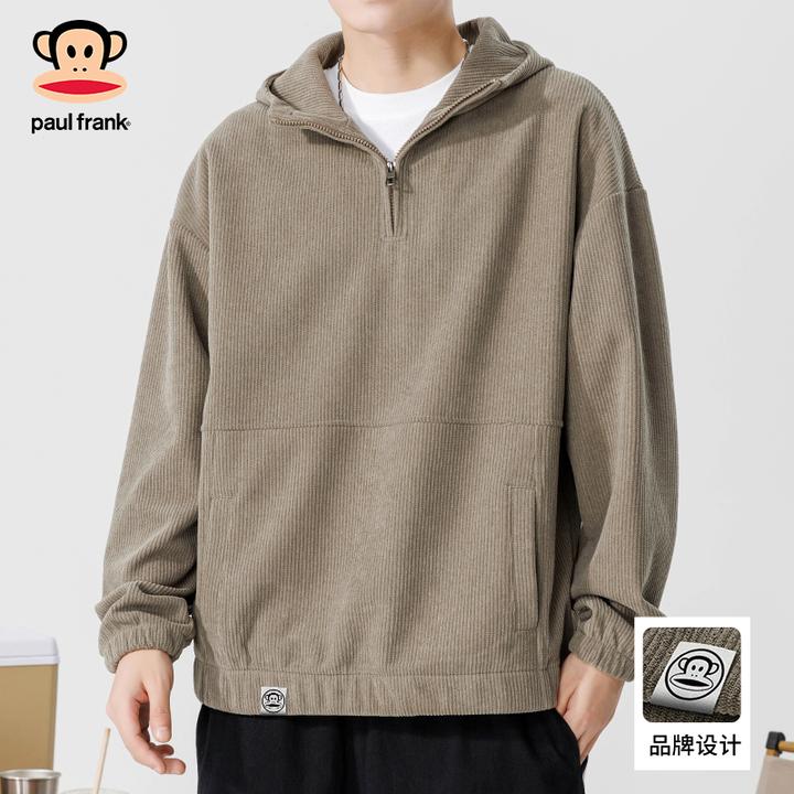 PaulFrank/大嘴猴美式重磅卫衣男2025秋冬半拉链宽松上衣连帽卫衣
