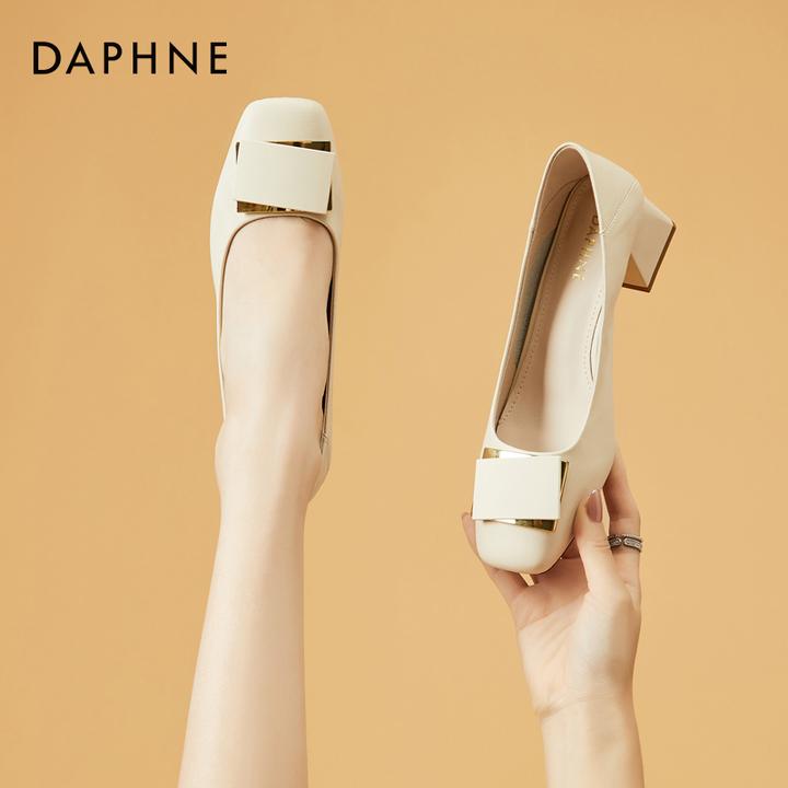 达芙妮真皮女鞋2026春季舒适粗跟单鞋简约浅口职业气质新款高跟鞋