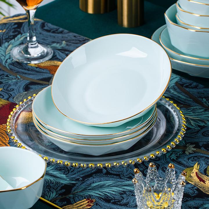 影青钻石8英寸圆盘6个装景德镇陶瓷家用盘子餐具欧式餐盘网红菜盘