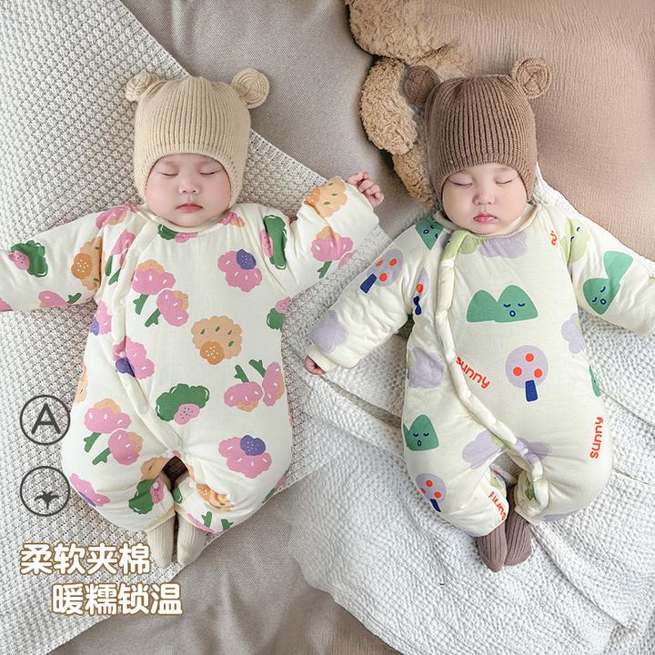 婴儿连体衣夹棉加厚秋冬款纯棉衣服新生儿哈衣男女宝宝