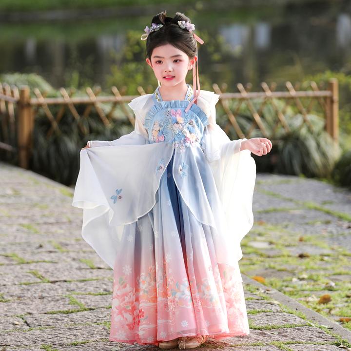 【蓝鸳】汉服女童夏装新款古风连衣裙小女孩中国风唐装超仙夏季襦裙