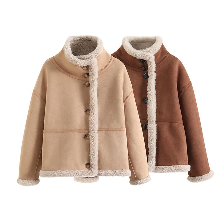 特！单件1000+g！加厚防风仿麂皮绒仿羊羔绒棉衣外套 H4119 女V1825