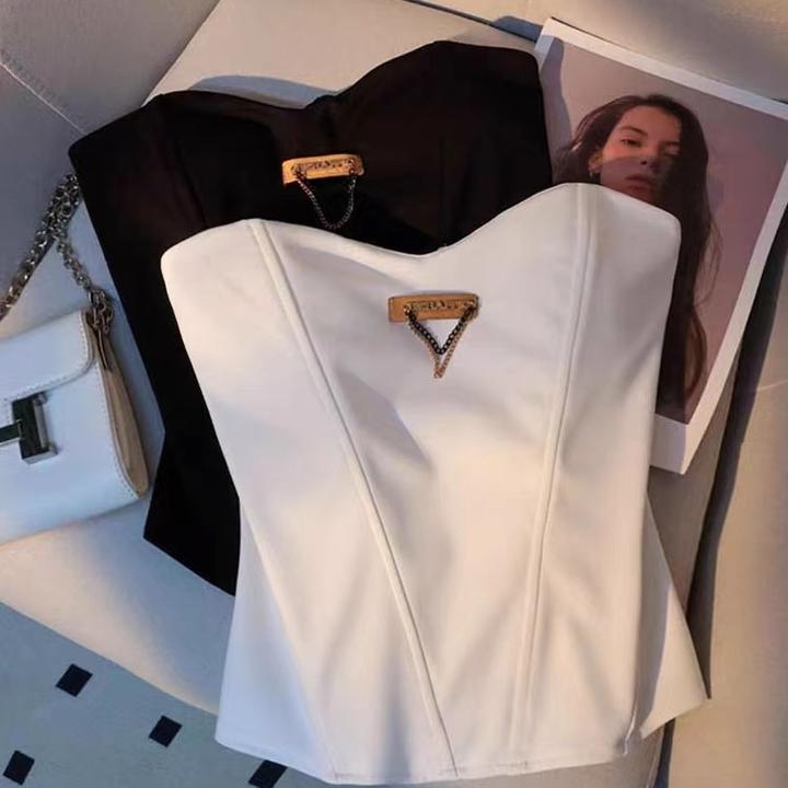 清仓法式鱼骨抹胸外穿2023夏婚纱小西装裹胸内搭束腰美背吊带女