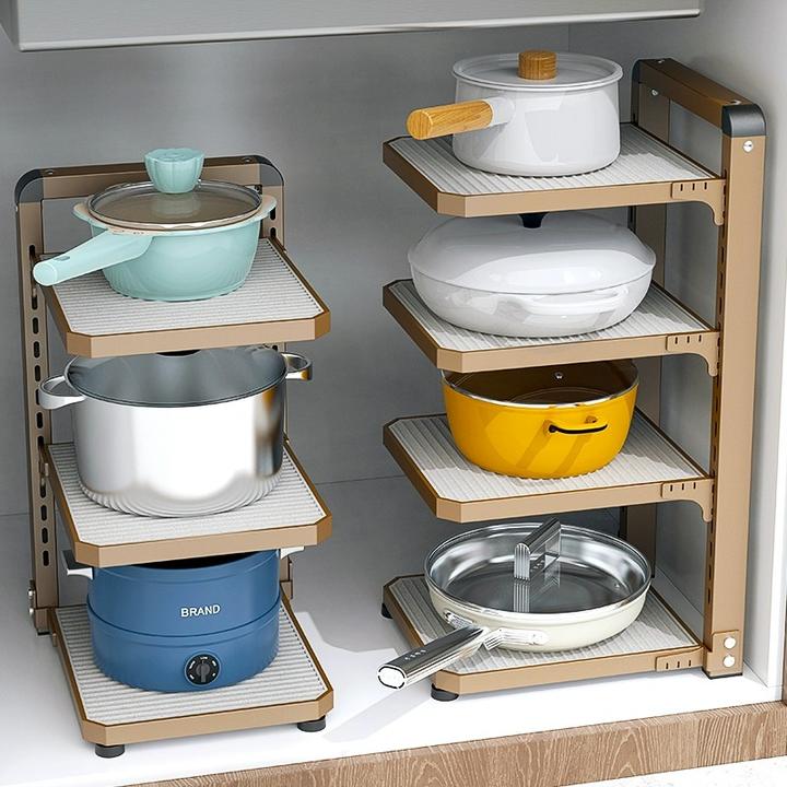 厨房置物架家用多功能锅具收纳架多层橱柜下水槽灶台分层放锅架子