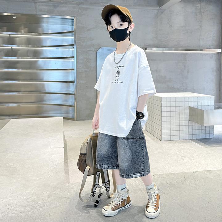 男童纯棉短袖套装夏季薄款6-12岁中大童时尚洋气儿童男孩帅气炸街