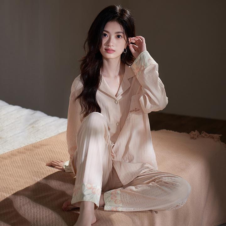 马克公主睡衣女款春秋季纯棉长袖甜美高级感新款套装纯棉睡衣