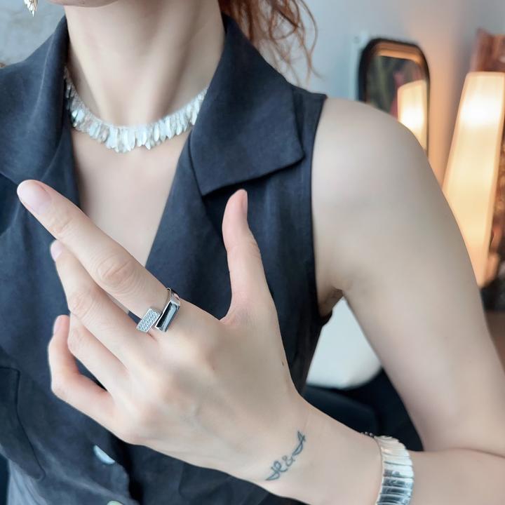 925银锆石戒指 925银戒指几何开口可调节饰指环RIAgs 0299