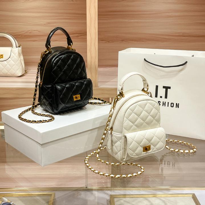 小香风菱格双肩包迷你小背包女士单肩包洋气链条通勤背包潮流