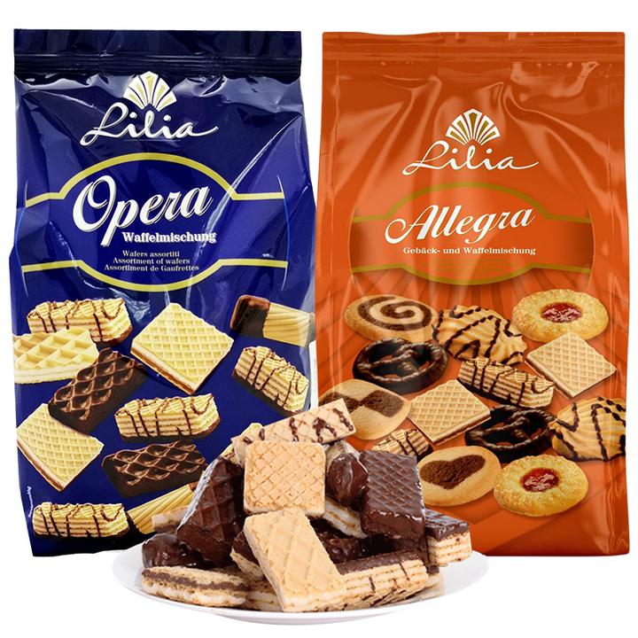 德国进口莱亚精选混装夹心巧克力华夫曲奇威化饼干400g/袋装