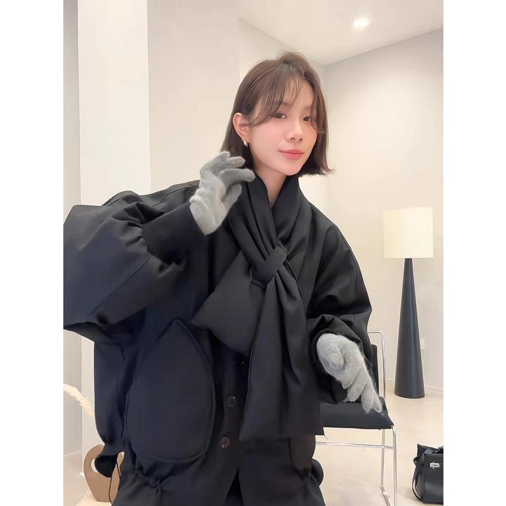 2025冬季新款韩系高级感小个子棉服外套时尚设计感带围脖棉衣棉袄