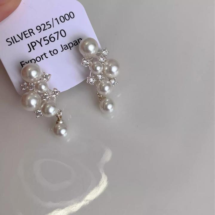 s925银针耳环2025新款爆款高级感串珠耳钉女气质耳环轻奢小众耳环