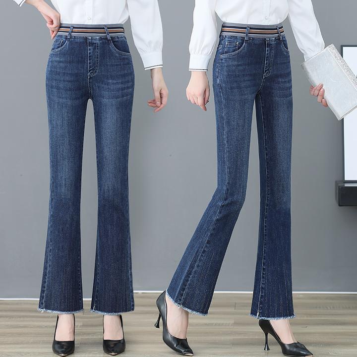 春季新款喇叭裤微弹力高腰牛仔裤微喇仔裤微喇叭显瘦时尚裤子长裤