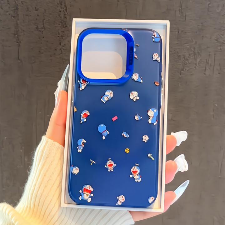 适用苹果16promax磨砂彩银iPhone15手机壳华为p晕染底旋涡多啦a梦
