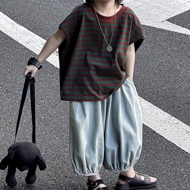 韩范痞帅小男童装韩男童套装T恤2025夏装儿童短袖拼色t宽松防蚊裤
