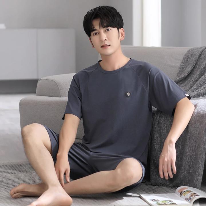 男士圆领睡衣高档可外穿高端套装2025新款夏季宽松休闲大码家居服