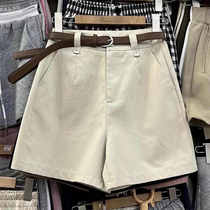 卡其色西装短裤女夏薄款中裤休闲阔腿裤子高腰直筒a字显瘦五分裤