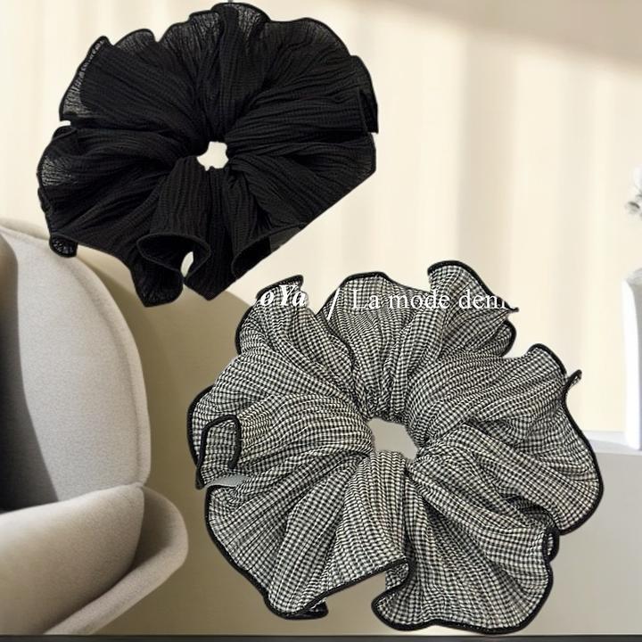 质感发绳大肠头绳马尾格纹边边褶皱复古雪纺布艺发圈立体高级感