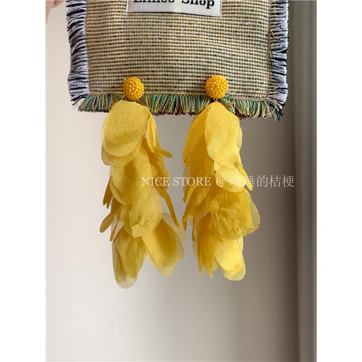 合金耳饰 晚睡的桔梗「碎金月」海边度假氛围黄色花瓣流苏耳环