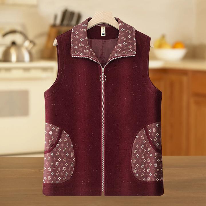 春秋季新款翻领拉链款拼接马夹中老年女装妈妈装时尚洋气无袖马甲