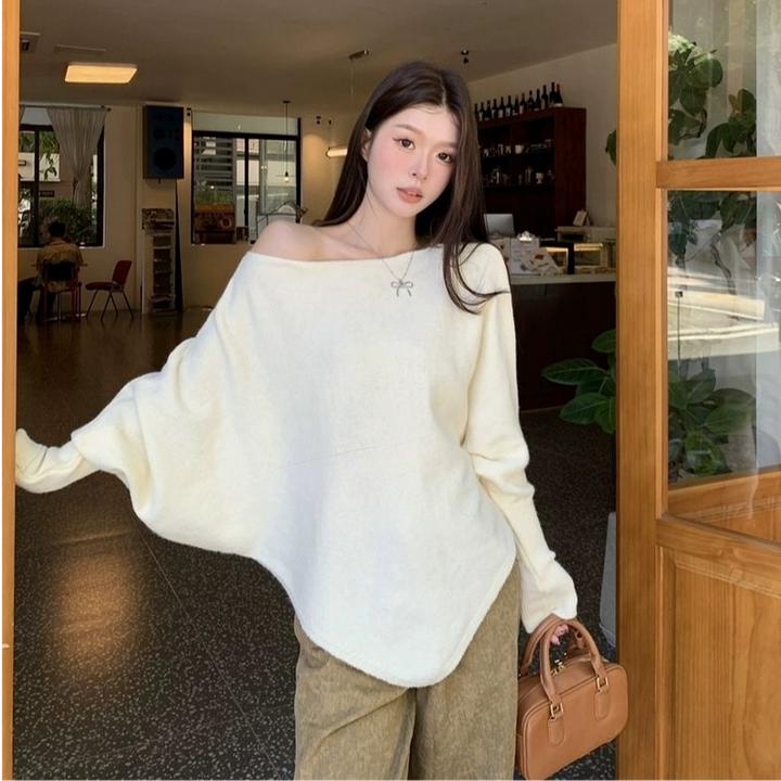 慵懒风V领针织衫毛衣外套2025秋冬新款不规则设计感蝙蝠袖女上衣