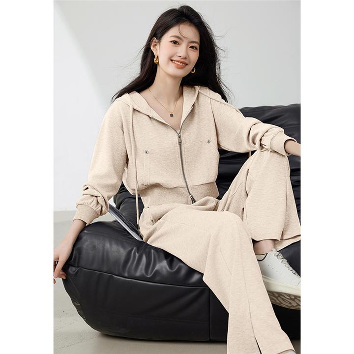 跑步运动休闲套装女2025秋季款时尚气质连帽卫衣开衫休闲裤两件套