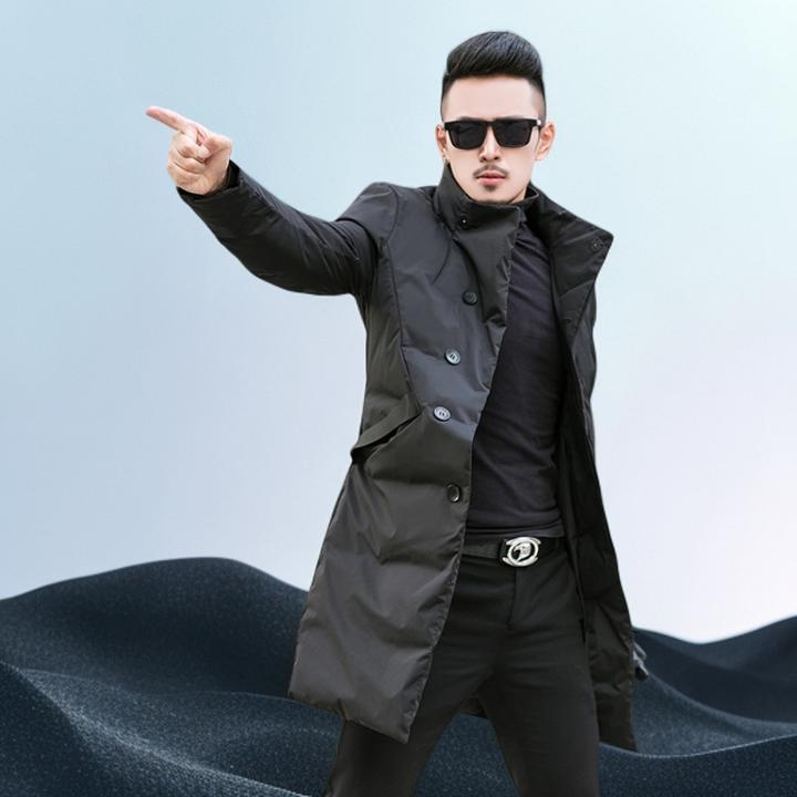 巴赛娜缇冬季中长款羽绒服男韩版立领商务休闲加厚保暖白鸭绒外套